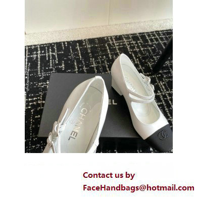 Chanel heel 6.5cm Lambskin  &  Grosgrain Mary Janes G45697 White 2024